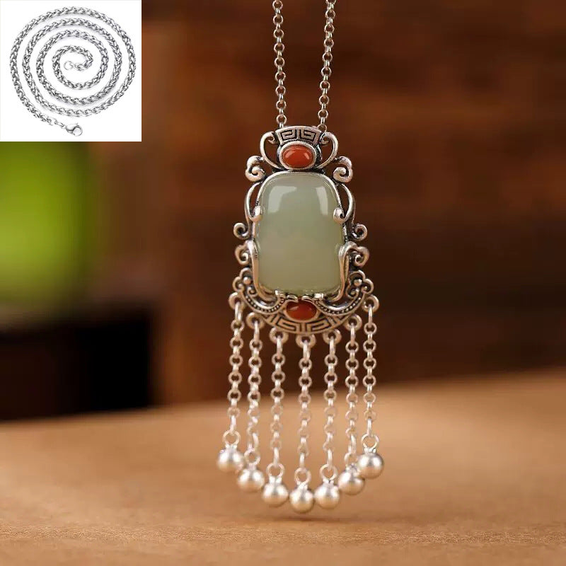 Sier South Red Natural Jade Retro Necklace