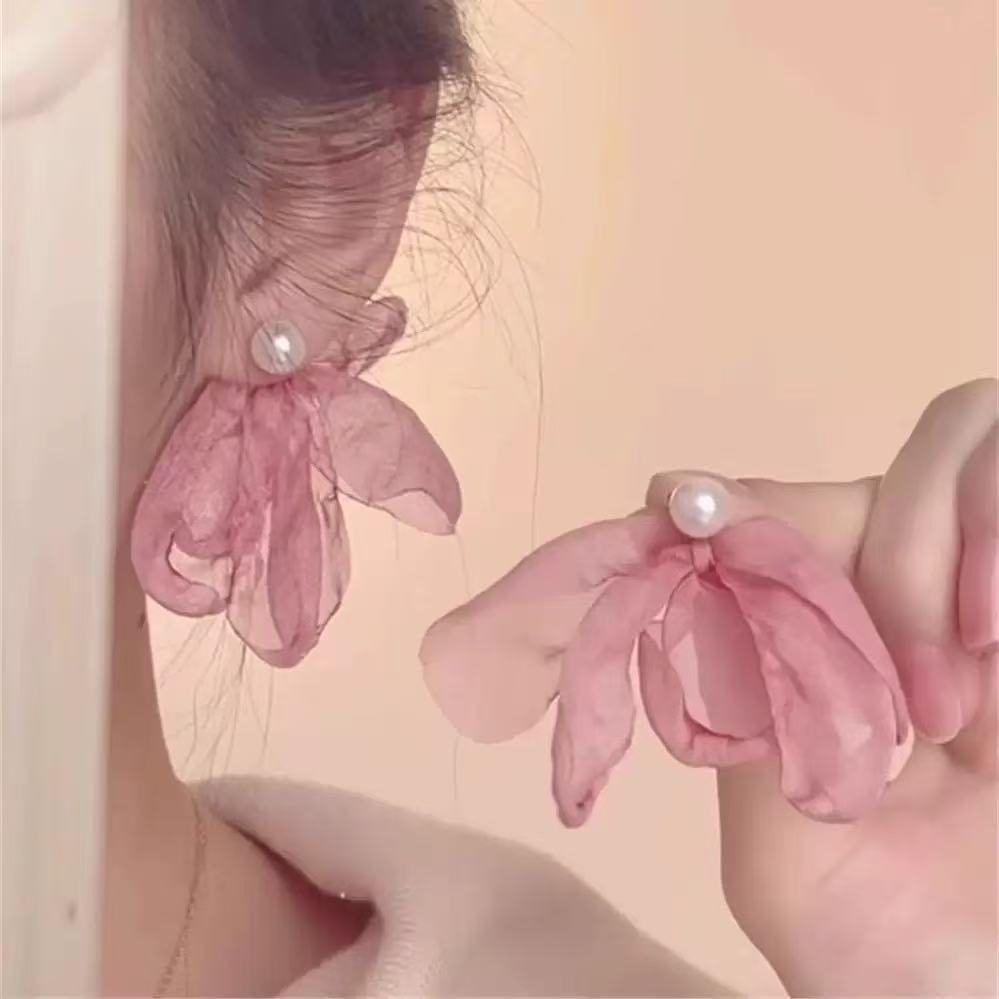 Fresh Blue Fabric Flower Elegant Sweet Rings