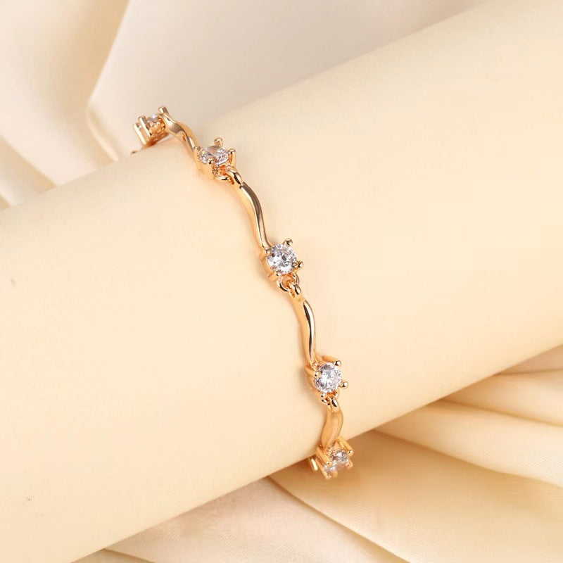 Bracelets en or champagne simples avec diamants pour diffusion en direct pour femmes