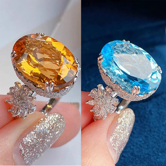 Luxuriöse, temperamentvolle, glänzende Nischenringe für Damen, exquisite, mit Champagner-Strass eingelegte Karat-Ringe