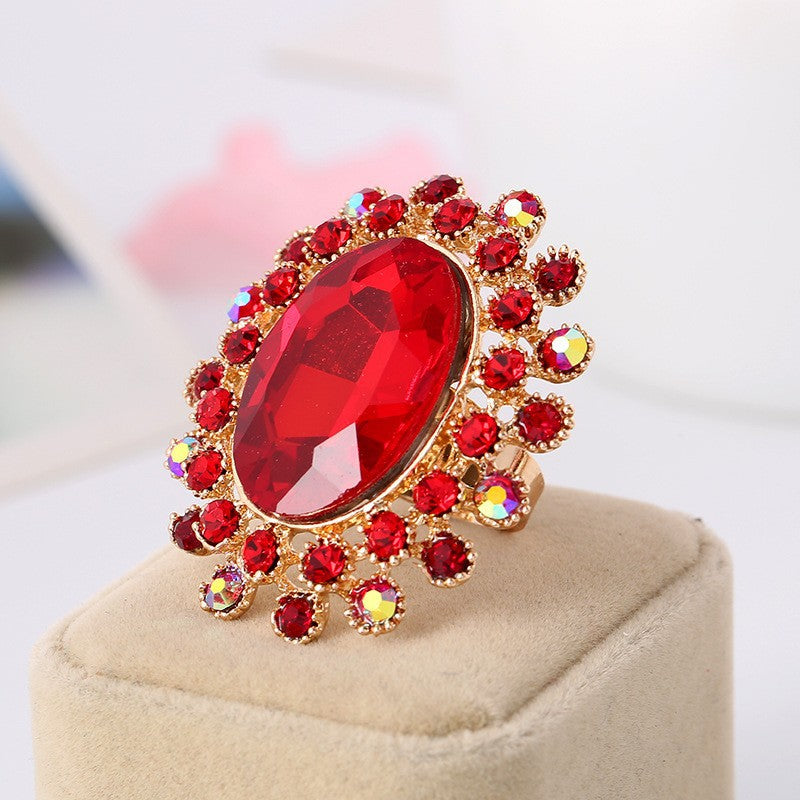 Luxury Crystal Glass Open Adjustable Fashion Exaggerated Ring