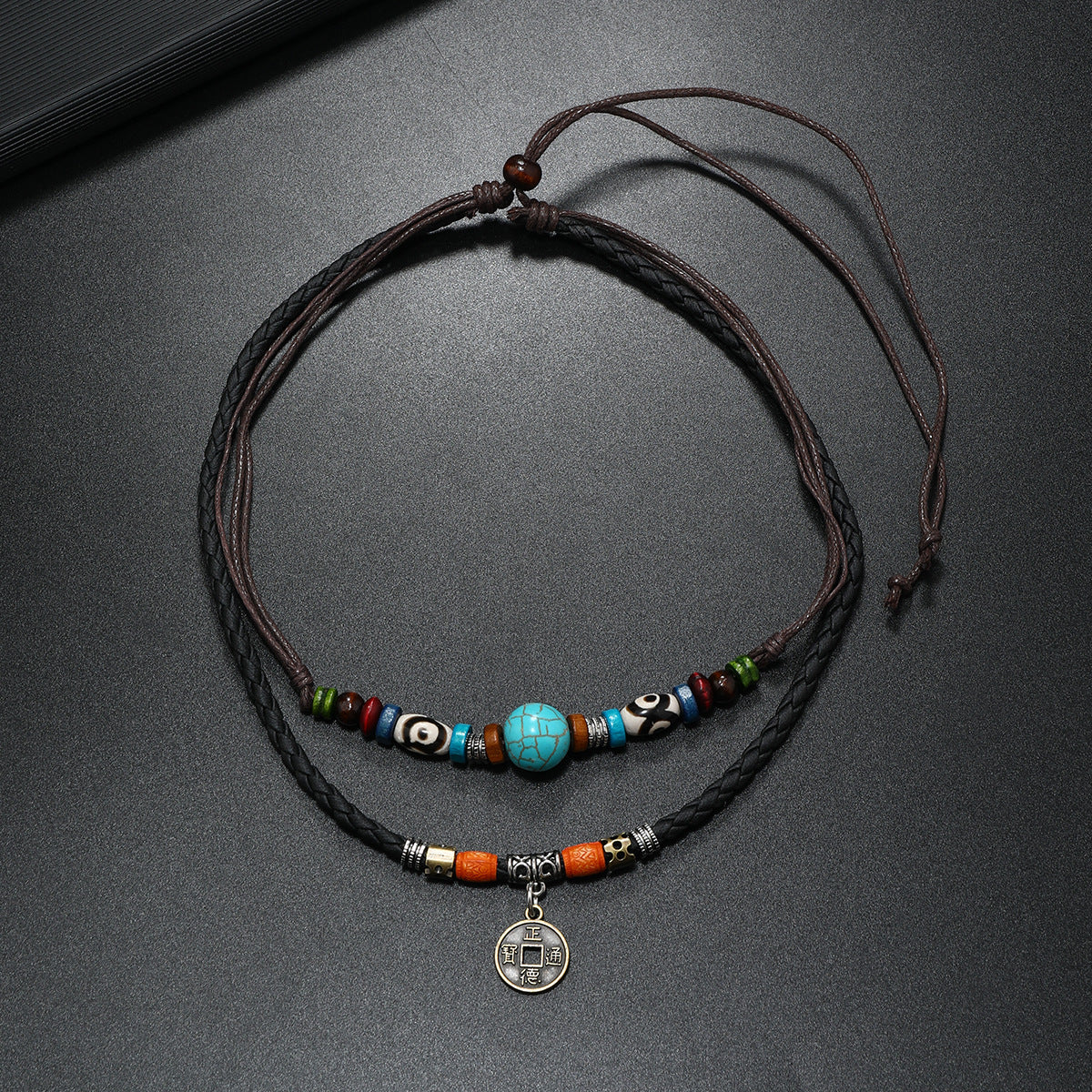 Men's Retro Style Turquoise Beaded Weave Leather Necklaces