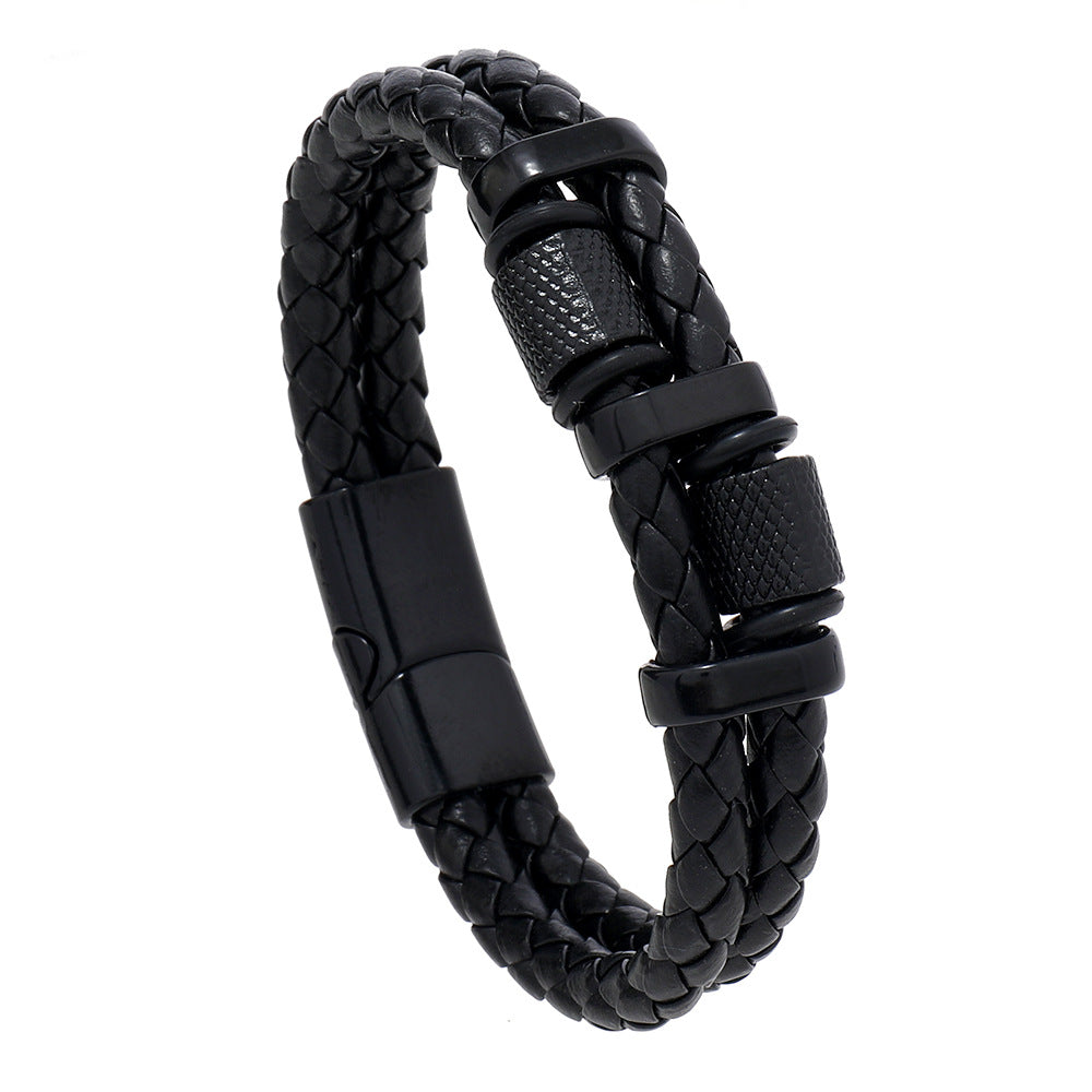 Men's Fashion Alloy Magnetic Snap Hand-woven Leather Bracelets