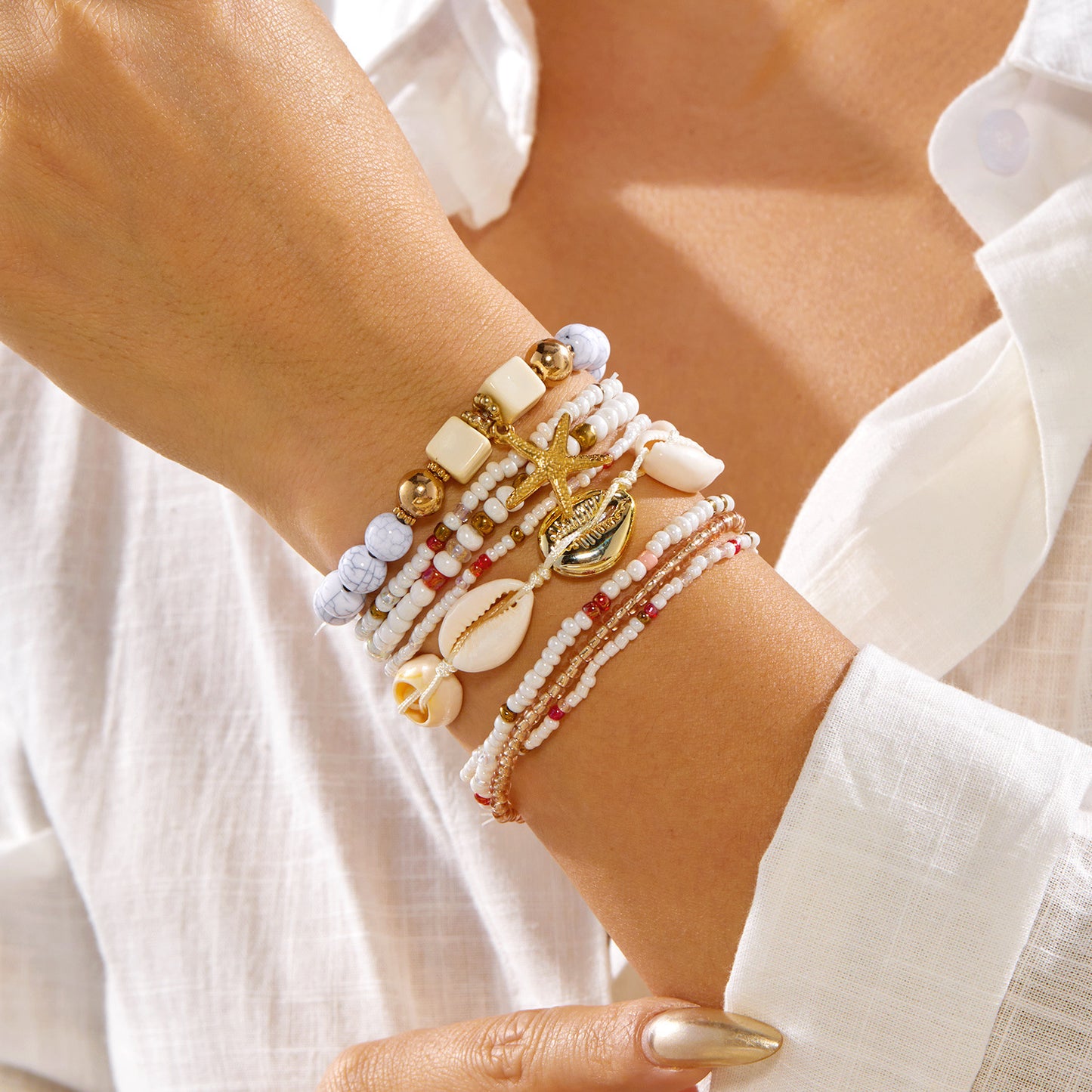 Bohemian Vacation Style Twin Bead Shell Creative Design Bracelets