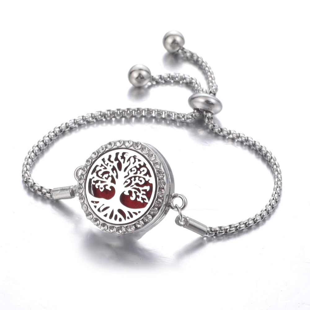 Steel Hollow Oil Lucky Tree Open Box Bracelet