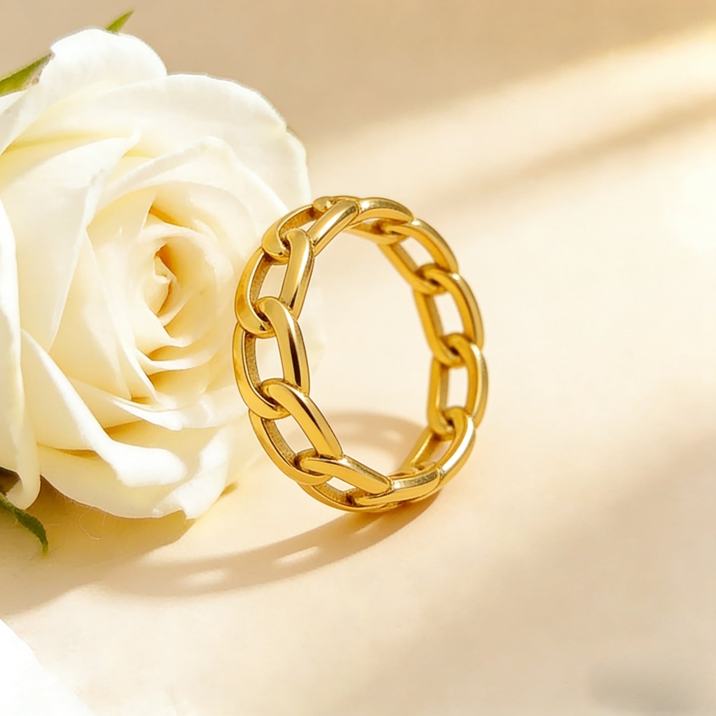 Women's Titanium Steel Thick Hemp Flowers Chain Cut Hollow Ring