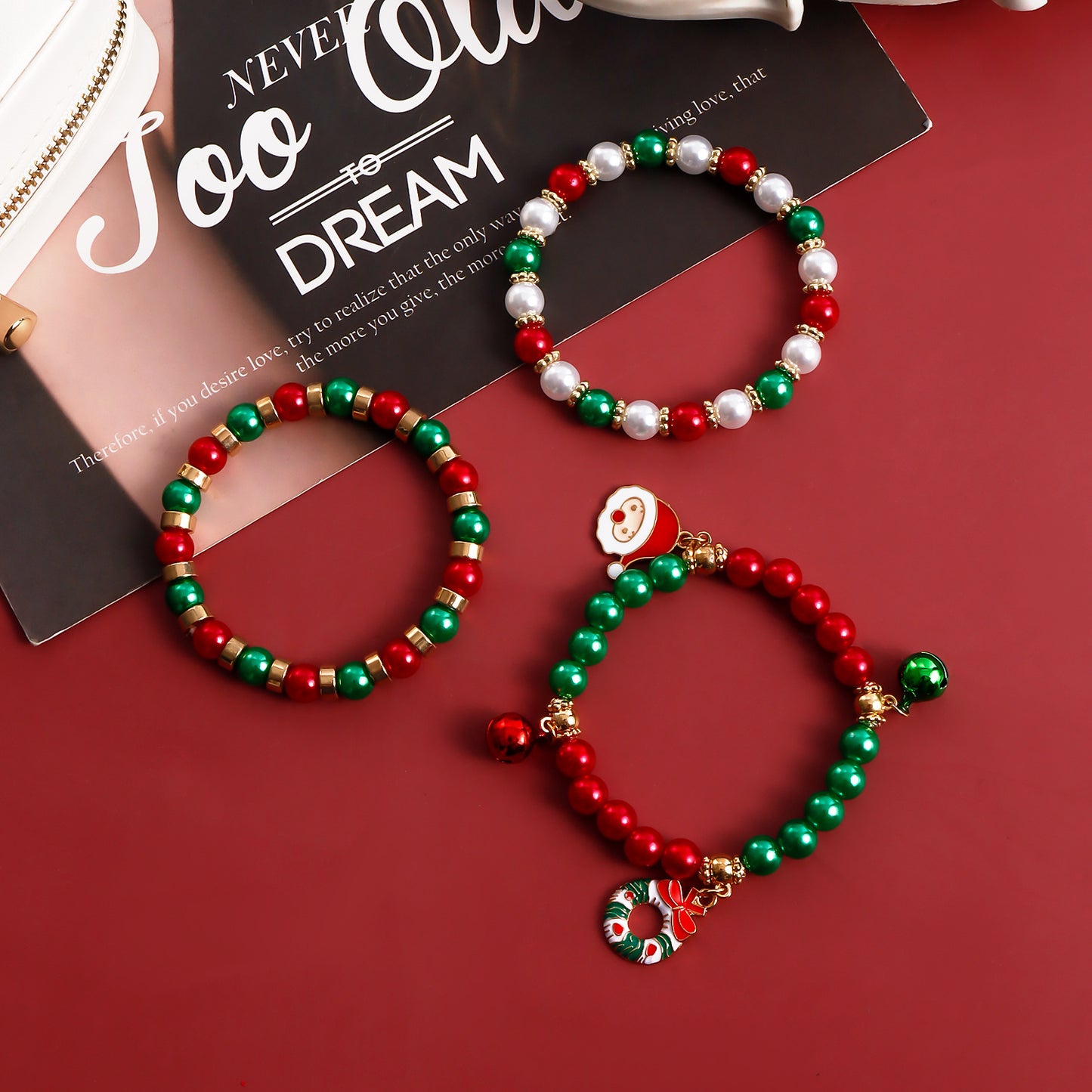 Christmas Santa Claus Color Beaded Suit Bracelets