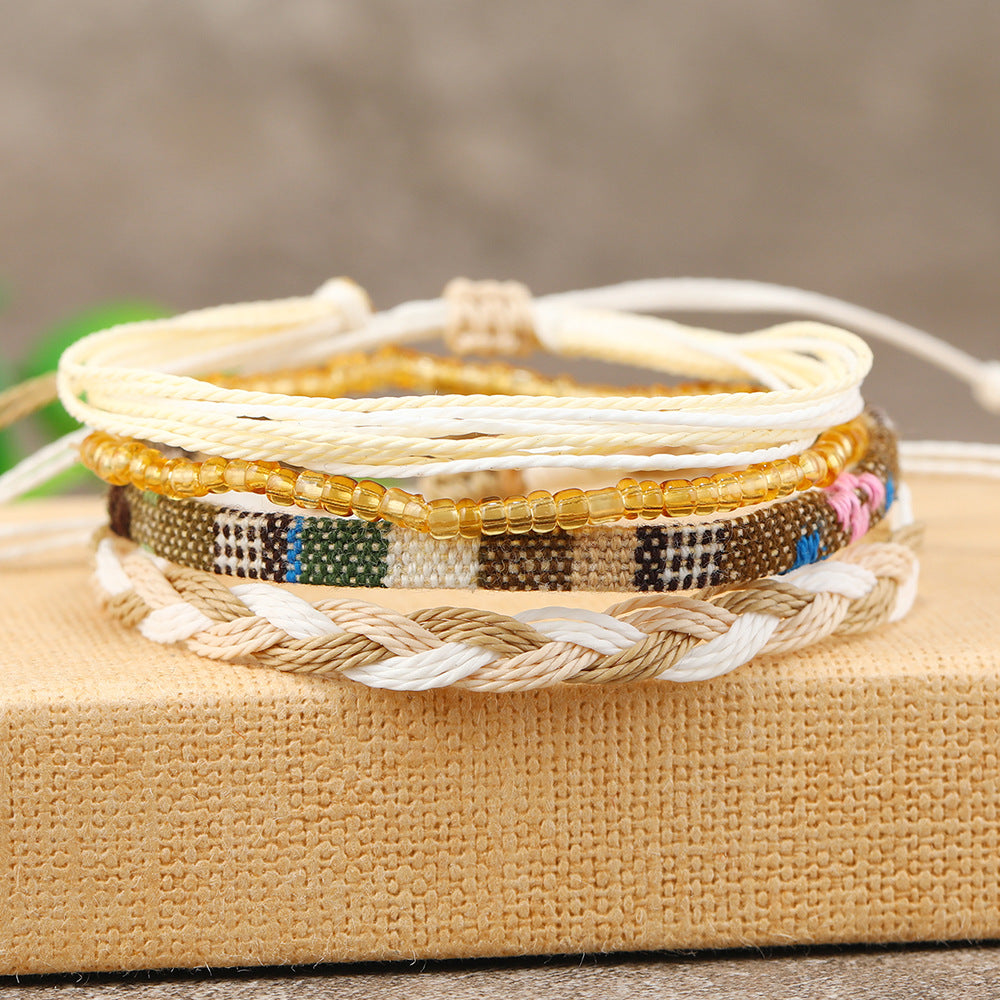 Summer Simple National Fashion Cord Beaded Rainbow Woven Bracelet