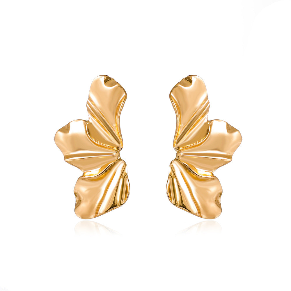 Women's Exaggerated Golden Flower Simple Elegant Matte Irregular Earrings