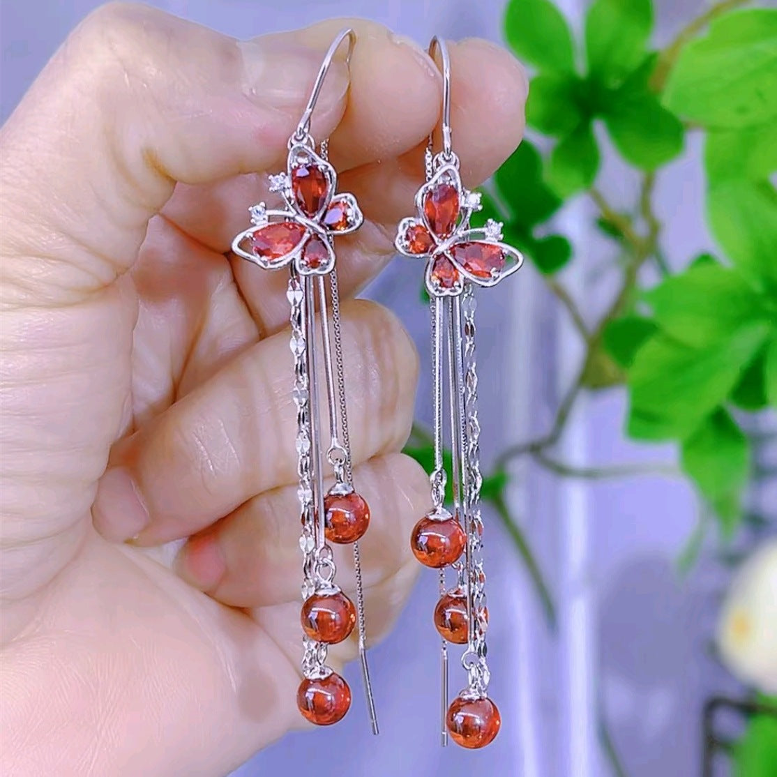 Women's Luxury Long Purple Zircon Butterfly Tassel Design Sense Earrings