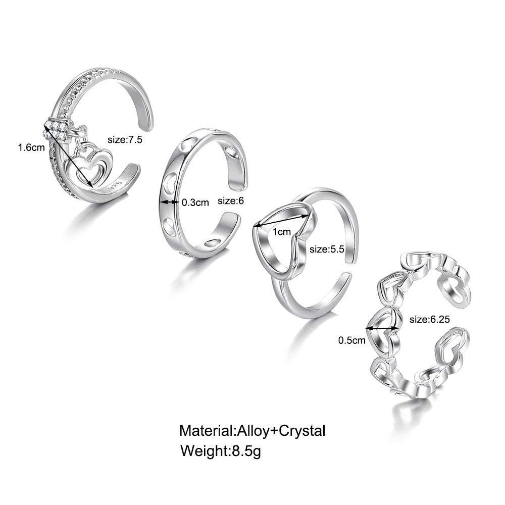 Creative Hollow Love Heart-shaped Set Female Style Rings