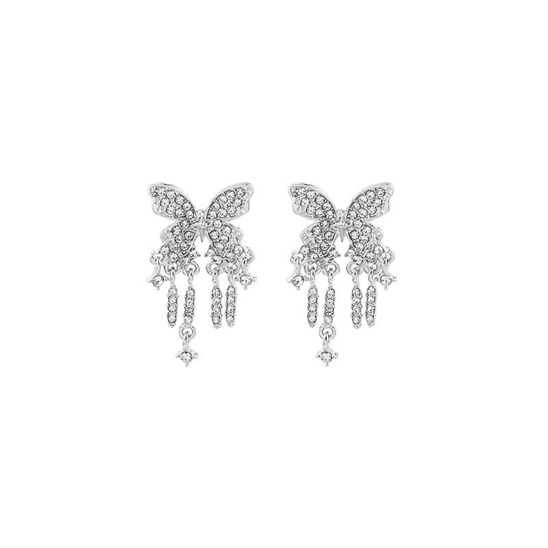 Sier Needle Sweet Butterfly Minority Design Female High-grade Light Earrings