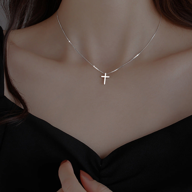 Women's Glossy Cross Simple Niche Design Korean Style Geometric Necklaces