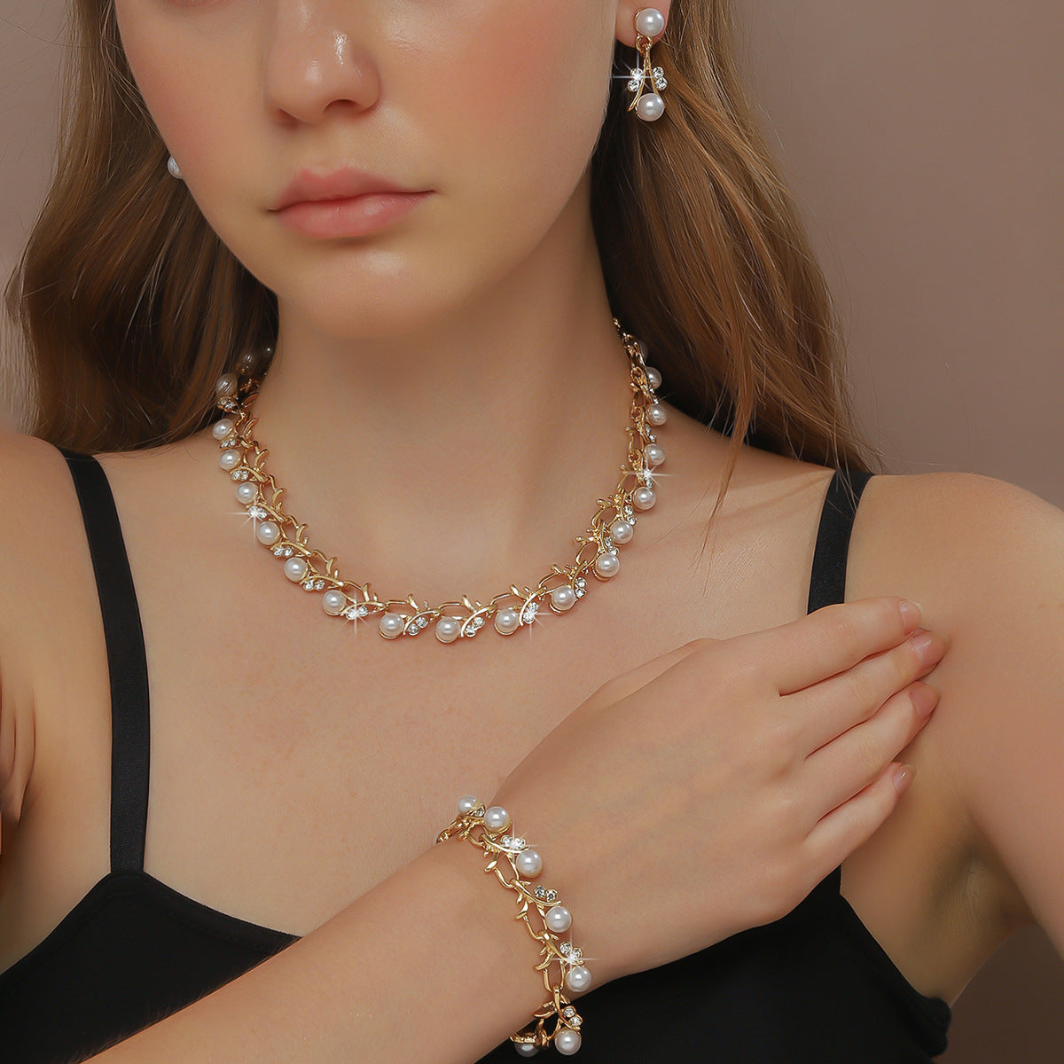 Pearl Female Alloy Bridal Advanced Two-piece Jewelry Set