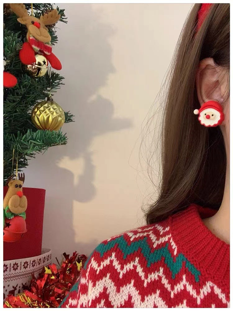 Christmas Cartoon Santa Claus Elk Gingerbread Man Earrings