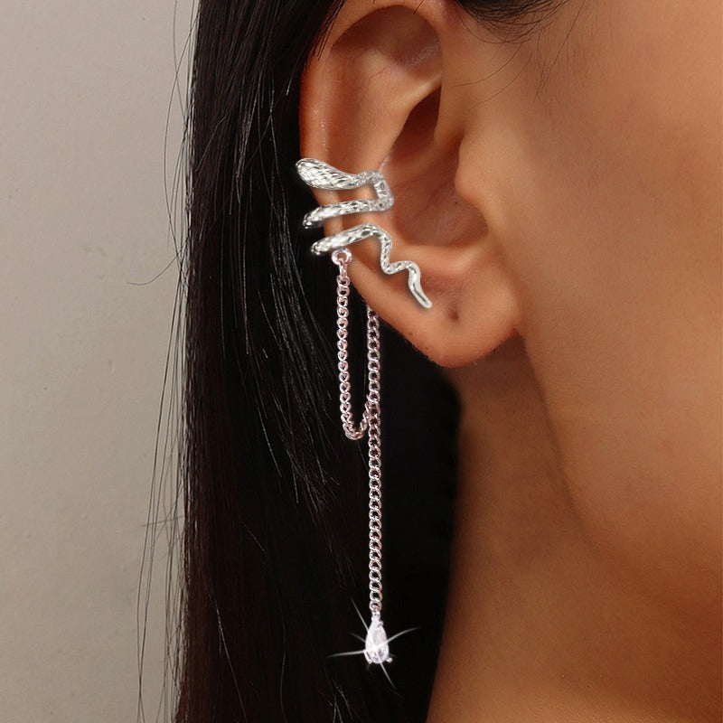 Men's Drop Zircon Tassel Chain Pseudo Simulated Earrings
