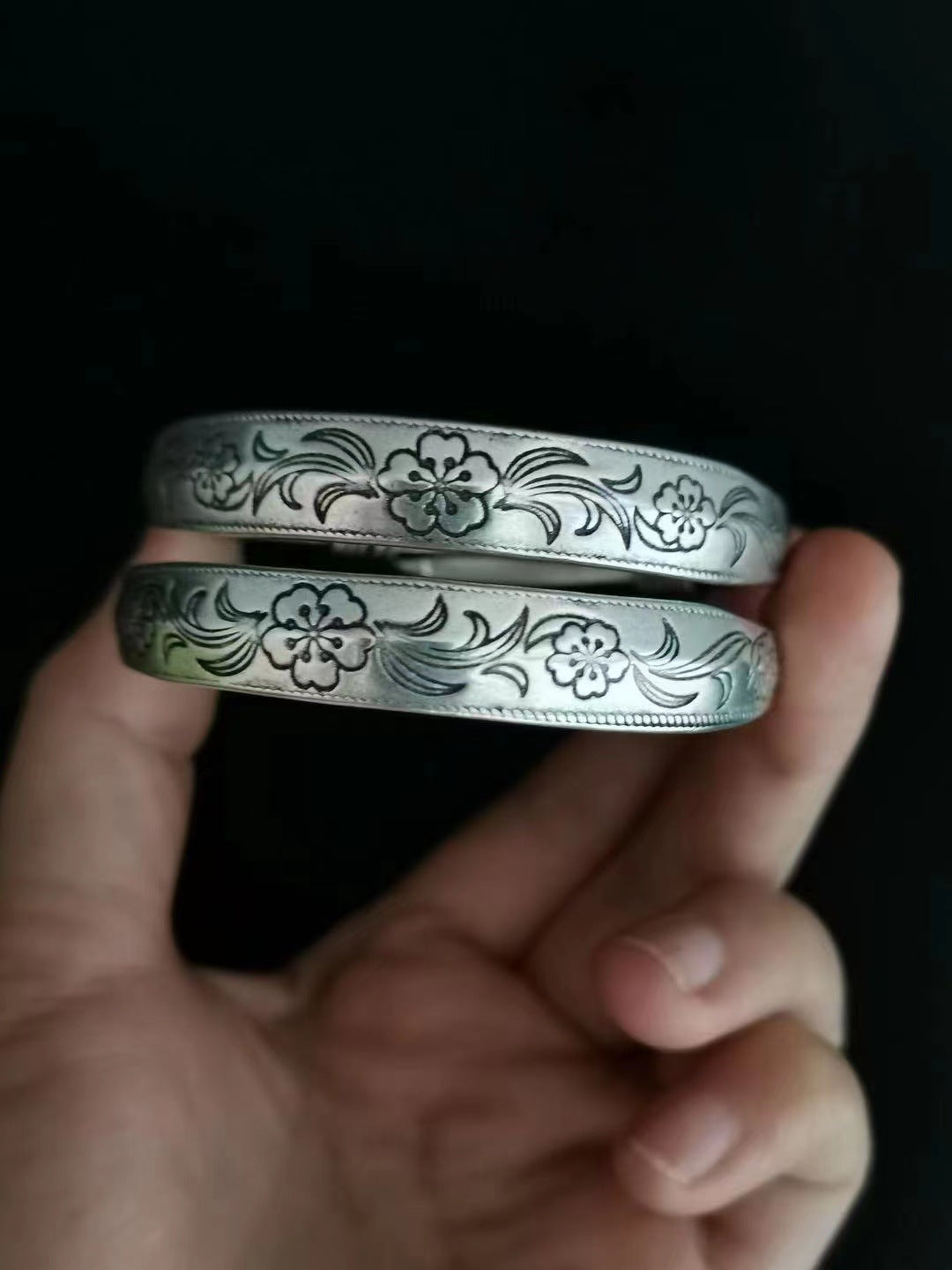 Tibetan Sier Miao Vintage Ethnic Style Fu Lu Shou Plated Bracelet