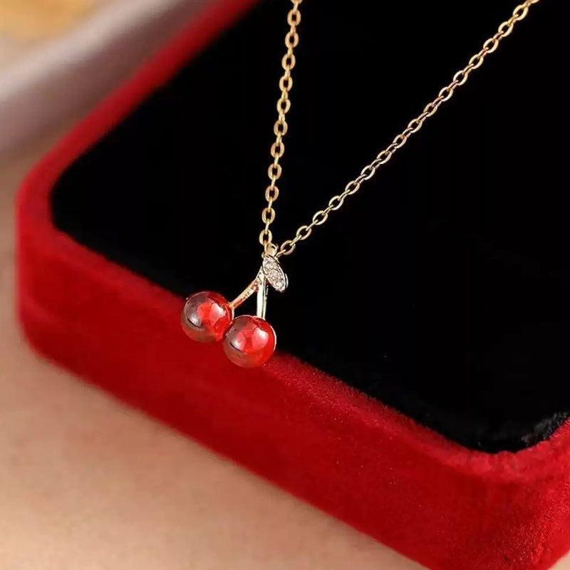 Women's Red Cherry Garnet For Niche Design Summer Clavicle Necklace