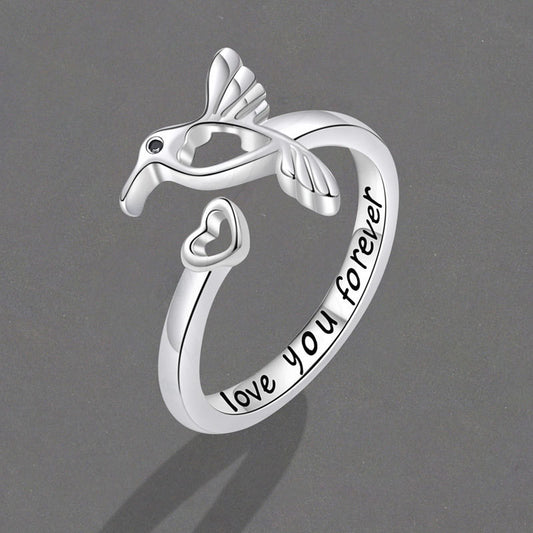 Simple Personality Hummingbird Heart-shaped Opening Cold Style Rings