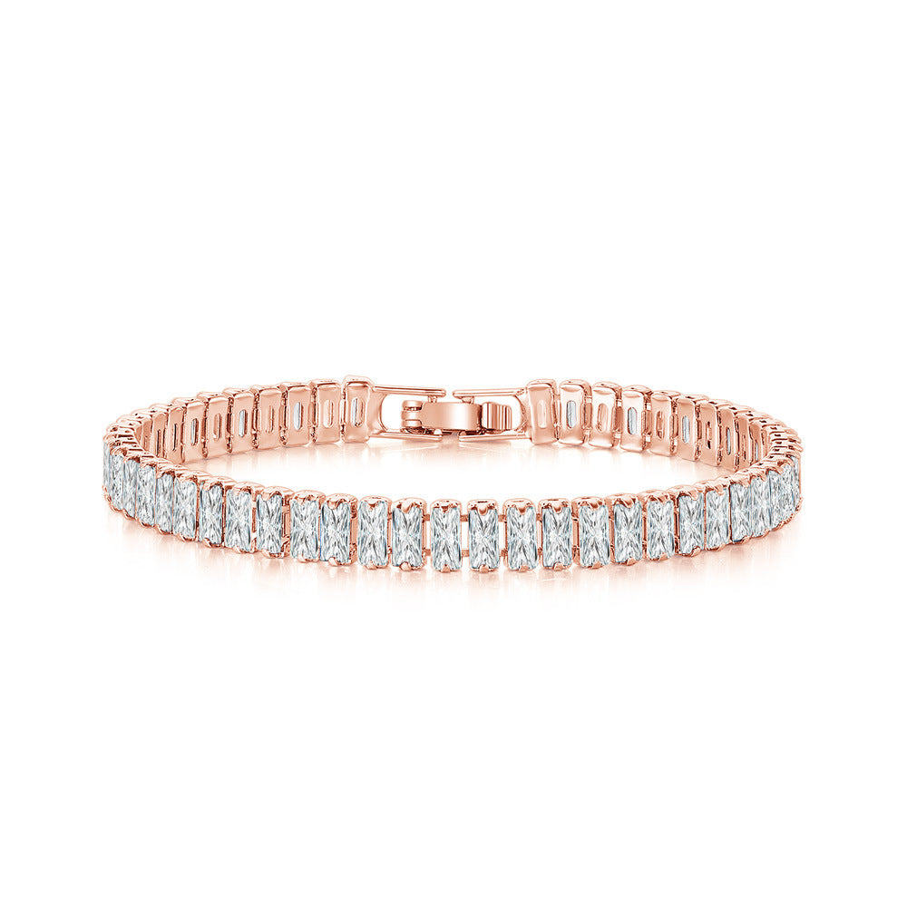 Zircon Single Row Rectangular Full Diamond Bracelets