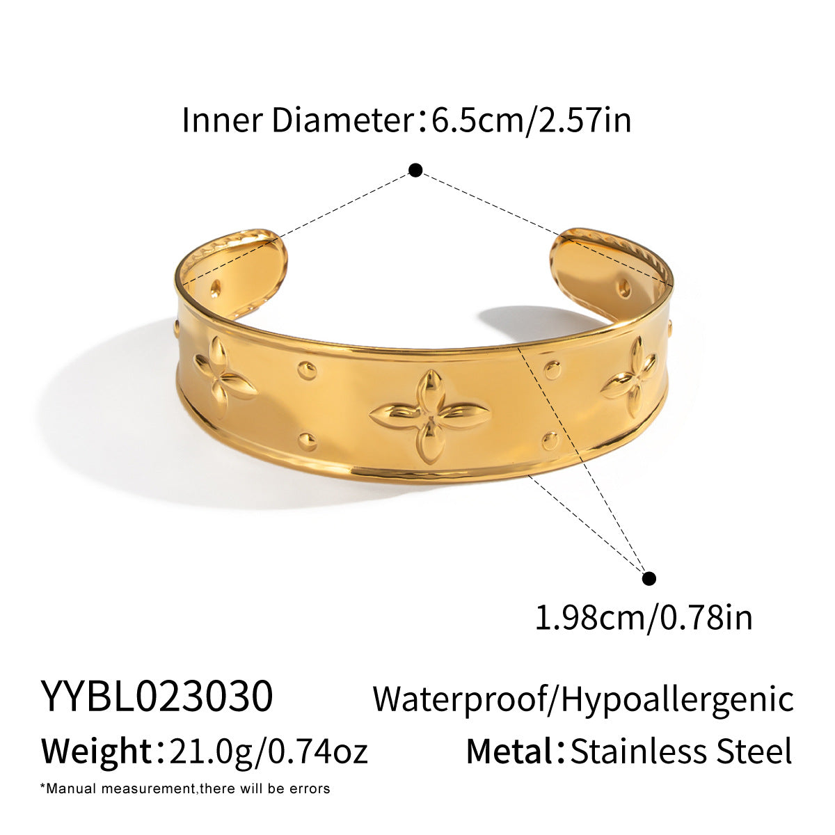 Women's French Retro Stainless Steel Fashion Open Gold Bracelets
