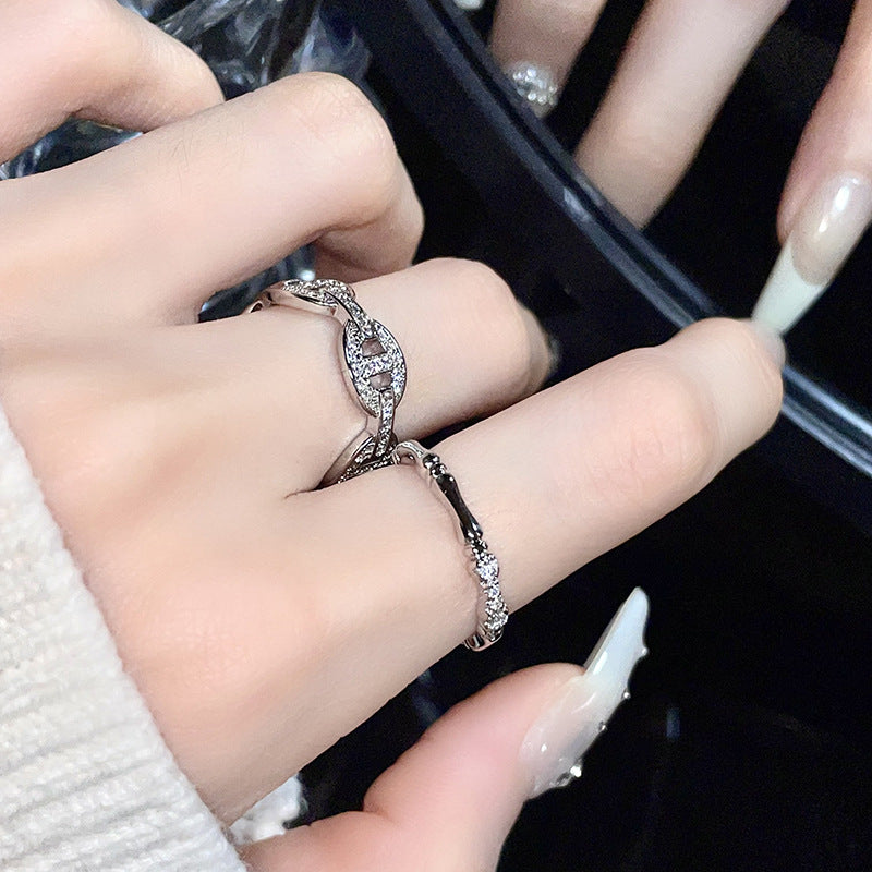 Full Rhinestone Zircon French Minority Design Light Rings