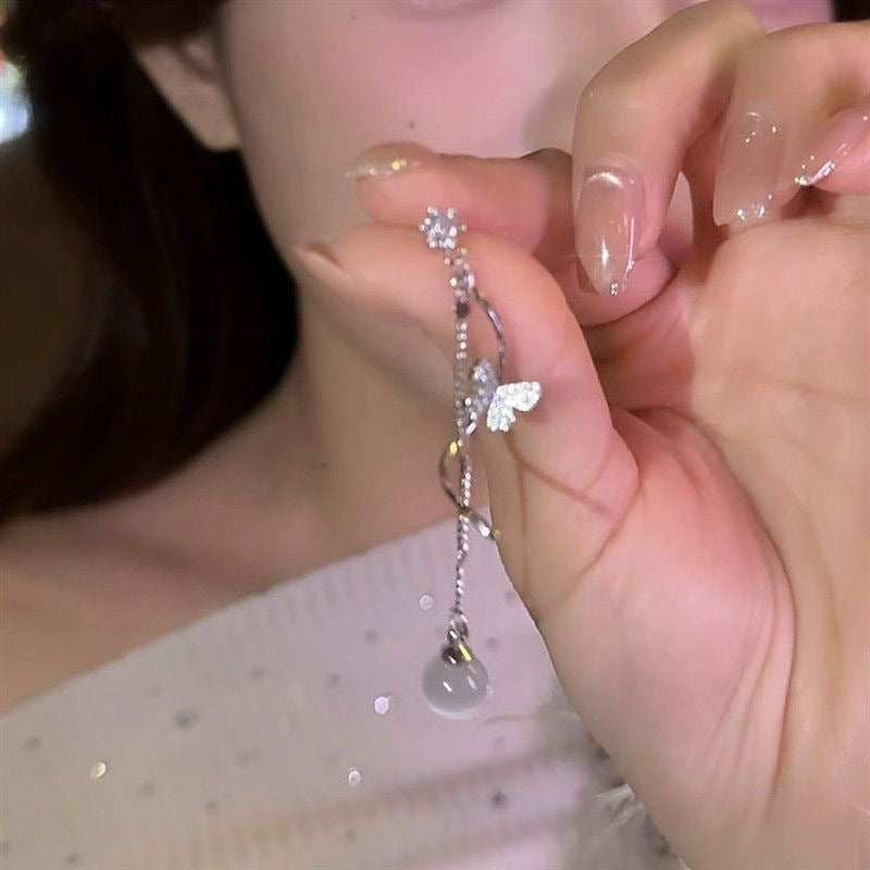 Women's Butterfly Fairy Temperamental Long Tassel Opal Chinese Earrings
