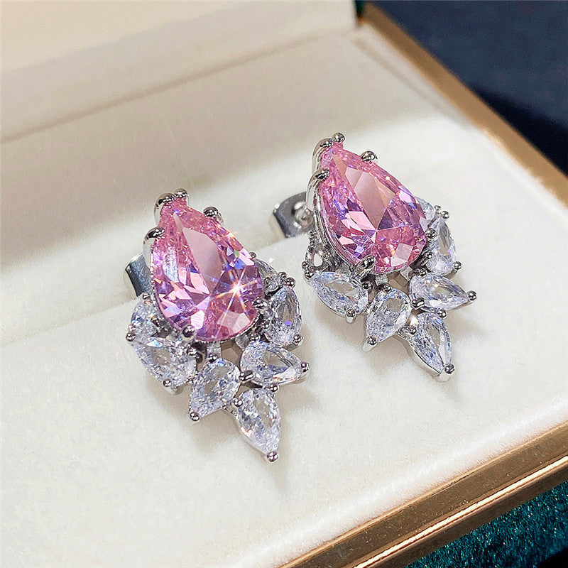 Women's Colored Gems Series Pink Diamond Water Earrings