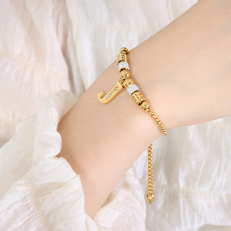 Gold English Letters Pendant Rhinestone Tassel Bracelets