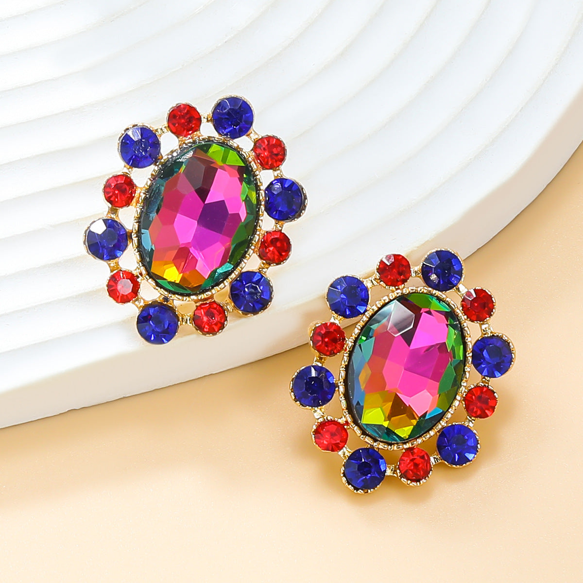 Women's Colorful Crystals Exaggerated Elegant Full Diamond Earrings