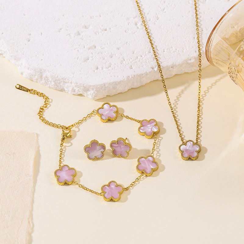 Clover Parthenocissus Grass Pork Belly Ear Light Luxury High-grade Jewelry Set