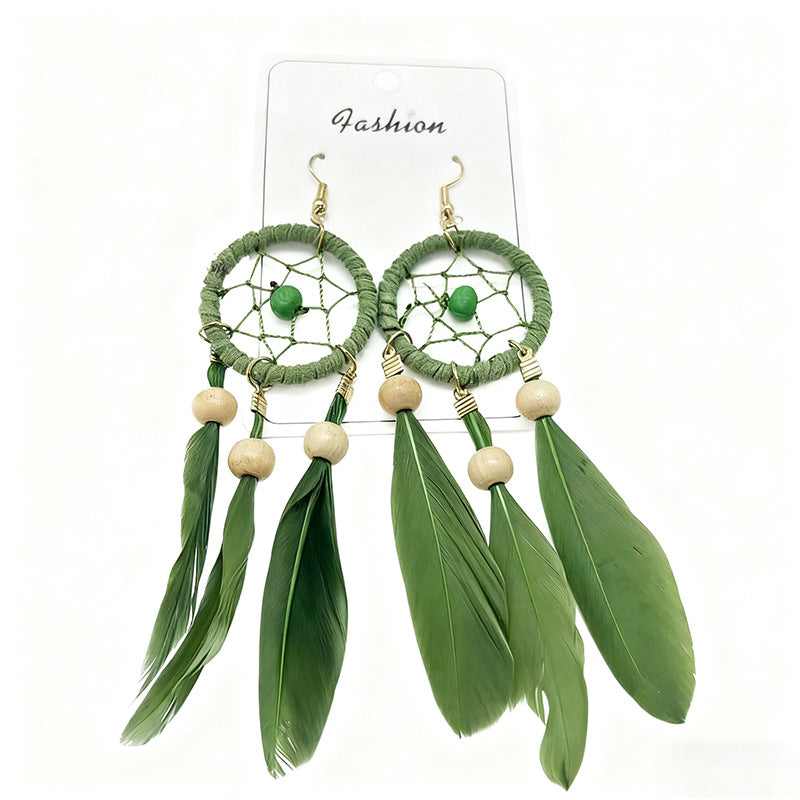 Bohemian Feather Niche Design Red Chinese Style Earrings