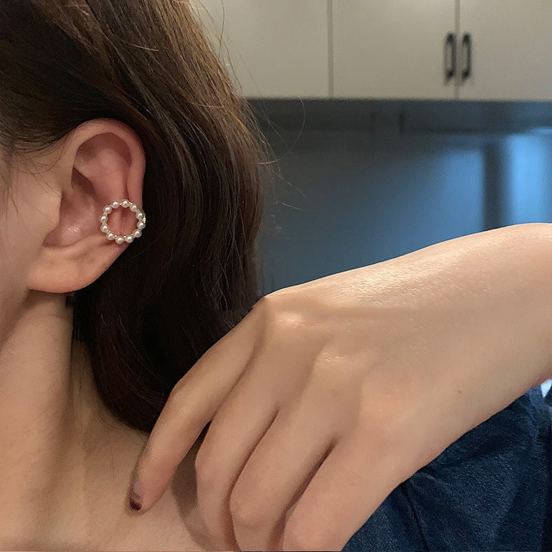 Pearl Zircon Tassel Long Clip-on Elegant Female High Earrings