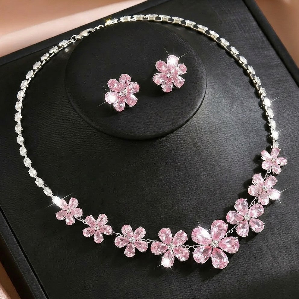 Fashion Trend Zircon Luxury Suite Flower Jewelry Set