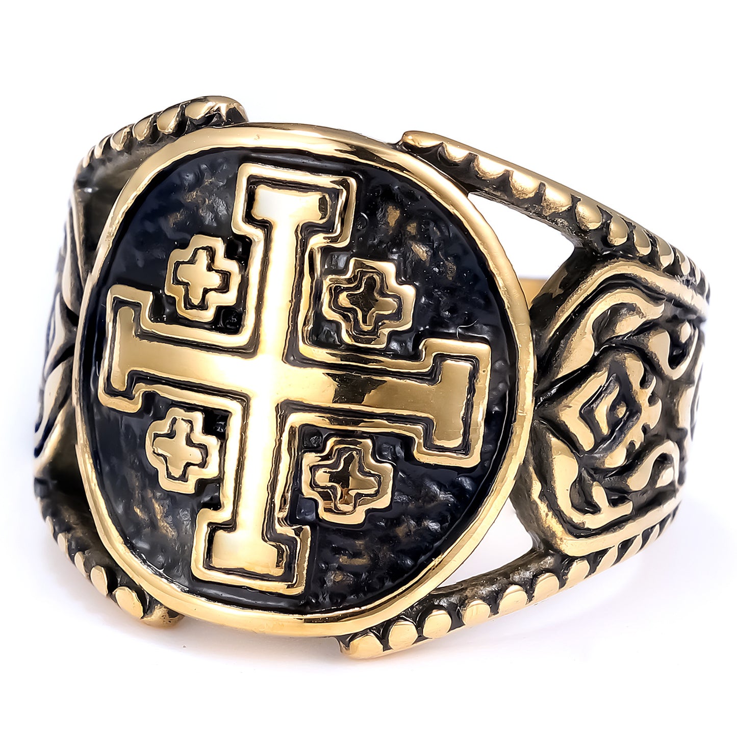 Men's Aesthetic Lorin Cross Black Polished Stainless Ring