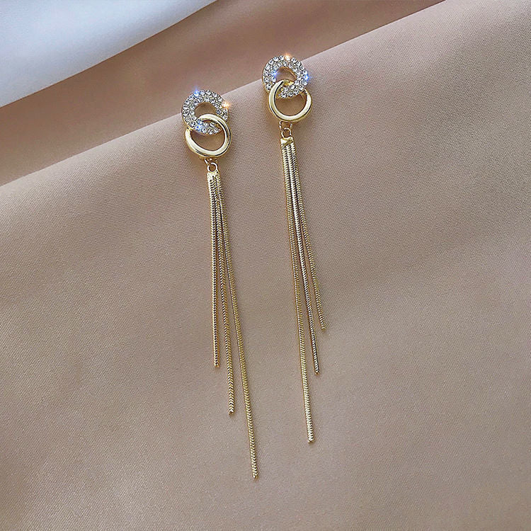 Needle Temperament Double Circle Long Fringe Earrings