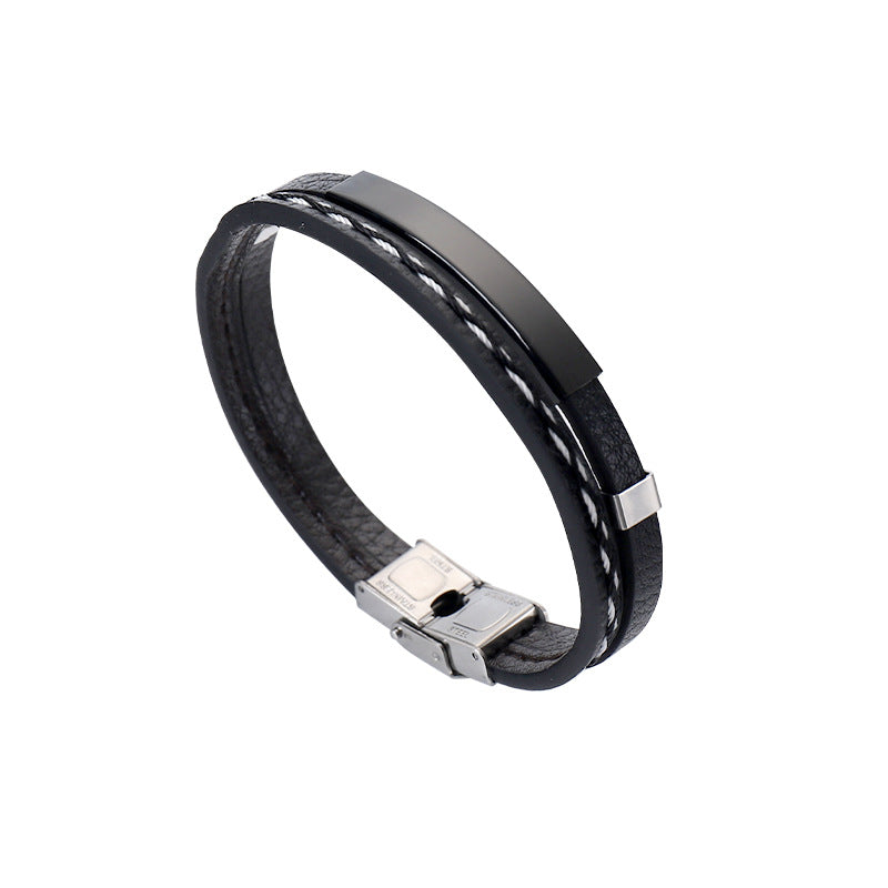 Leather Stainless Steel Punk Glossy Personality Bracelets