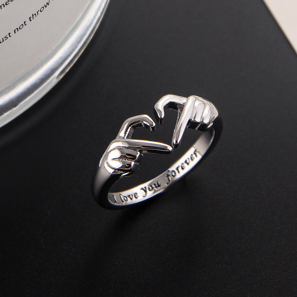 Women's High-grade Love Heart-shaped Electroplating Three-dimensional Opening Simple Ring