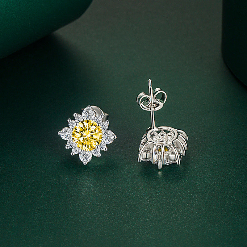 Boucles d'oreilles colorées à la mode pour femmes, Moissanite, fleur de soleil