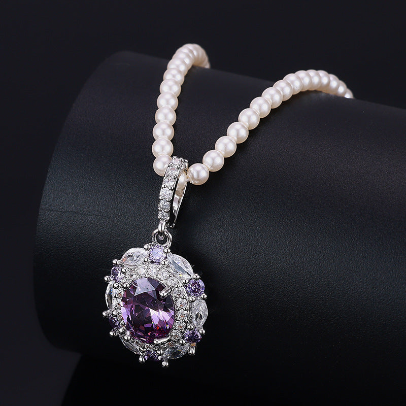 Ear Pearl Oval Zircon High-grade Dinner Jewelry Set