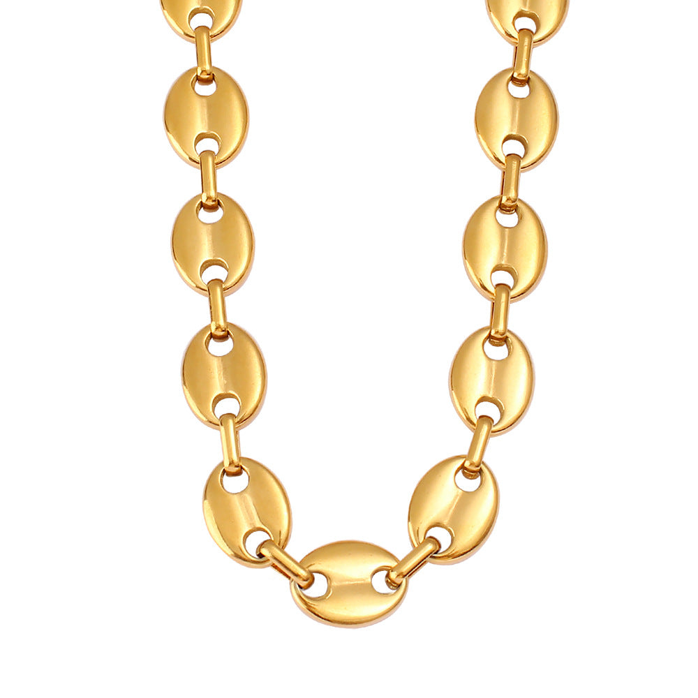 Women's & Men's Hip Hop Coffee Beans Gold Titanium Steel Pig Jewelry Set