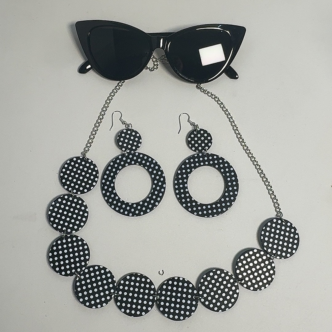 Women's Black White Red Dot Circle Acrylic Generation Retro Suit Jewelry Set