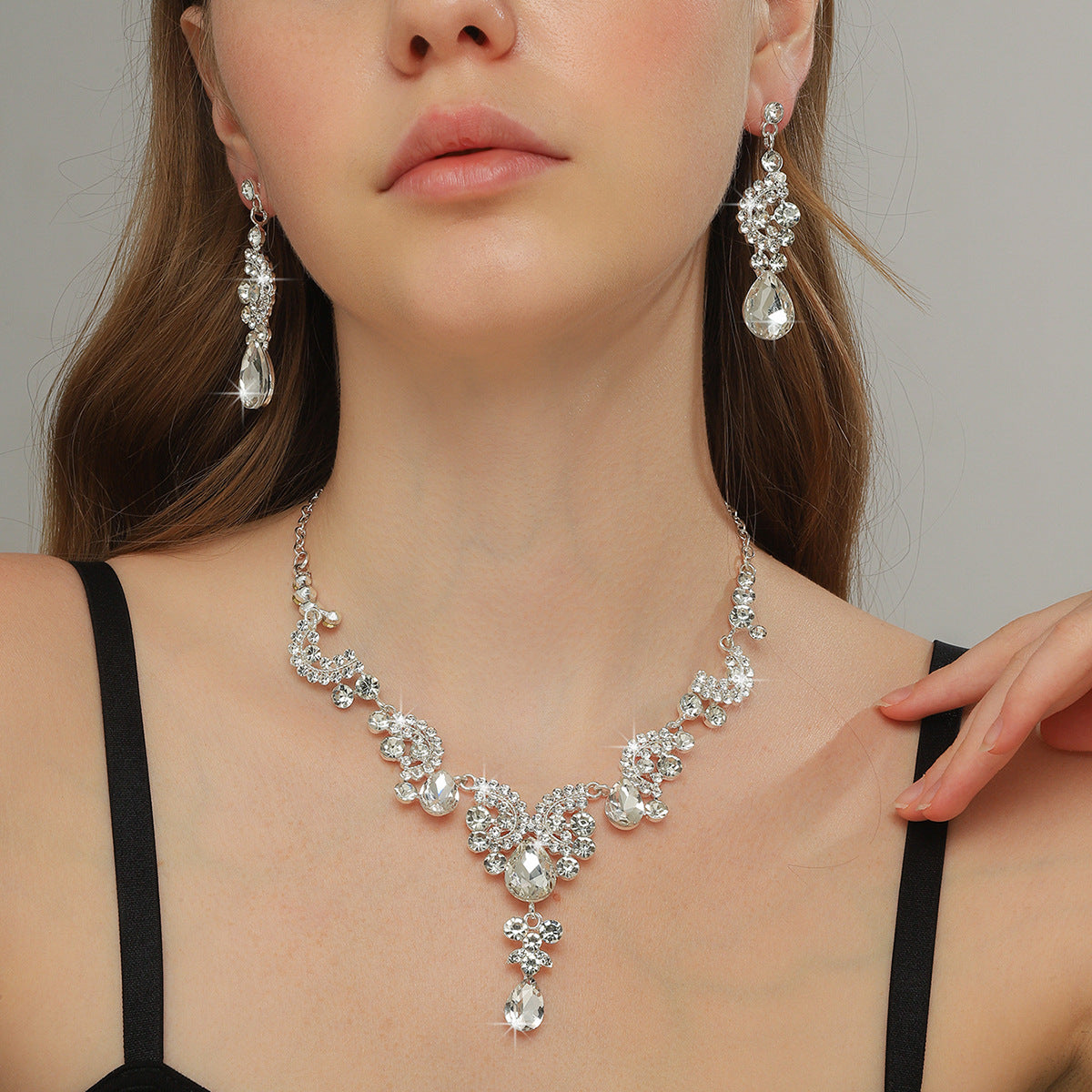 Bridal Wedding Dress Female Rhinestone High Jewelry Set