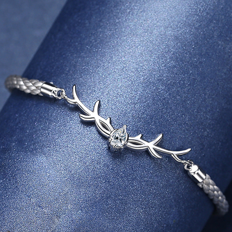 Female Sterling Sier Simple Mori Style Antlers Carrying Bracelets