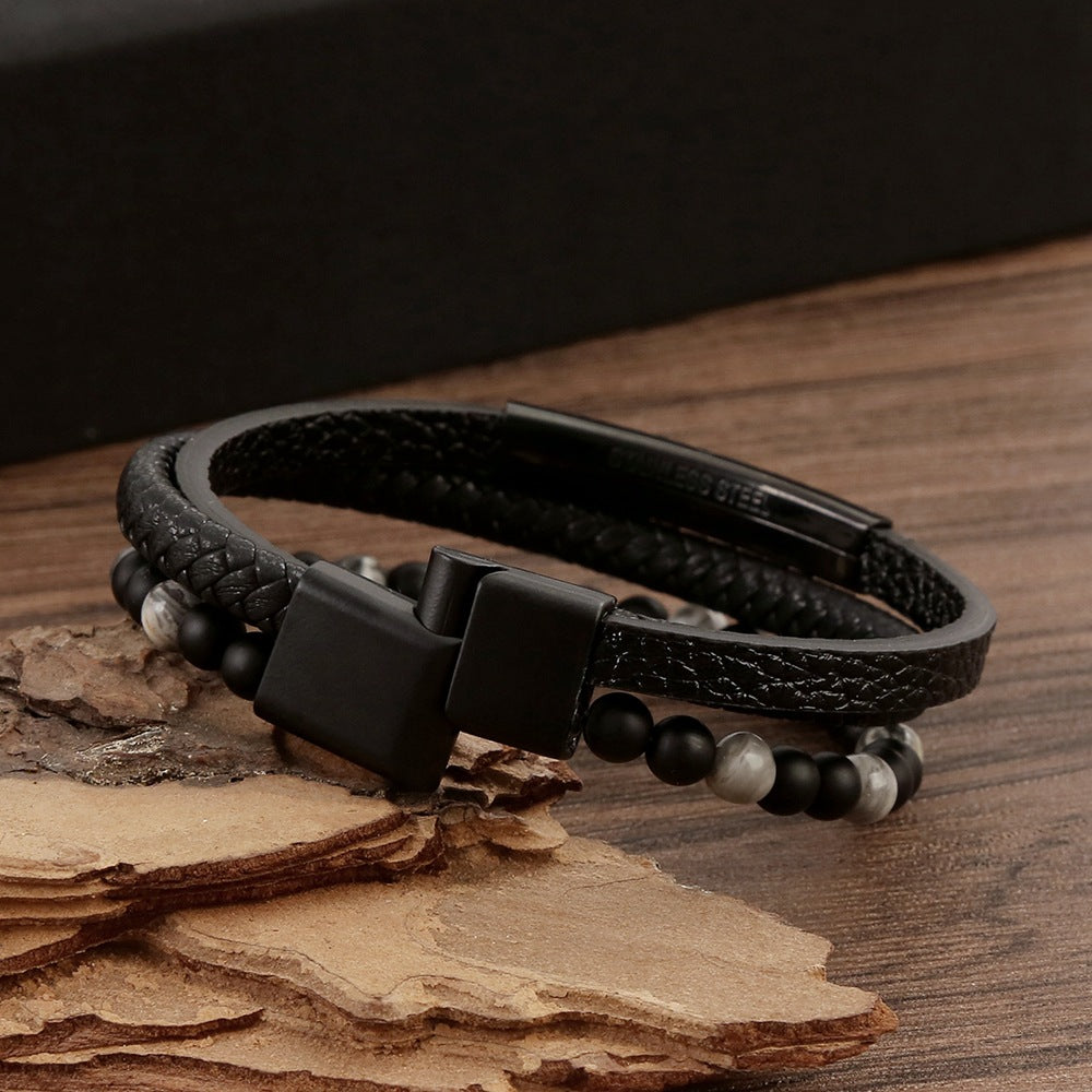 Men's Fashion Leather Hand-woven Alloy Magnetic Buckle Bracelets