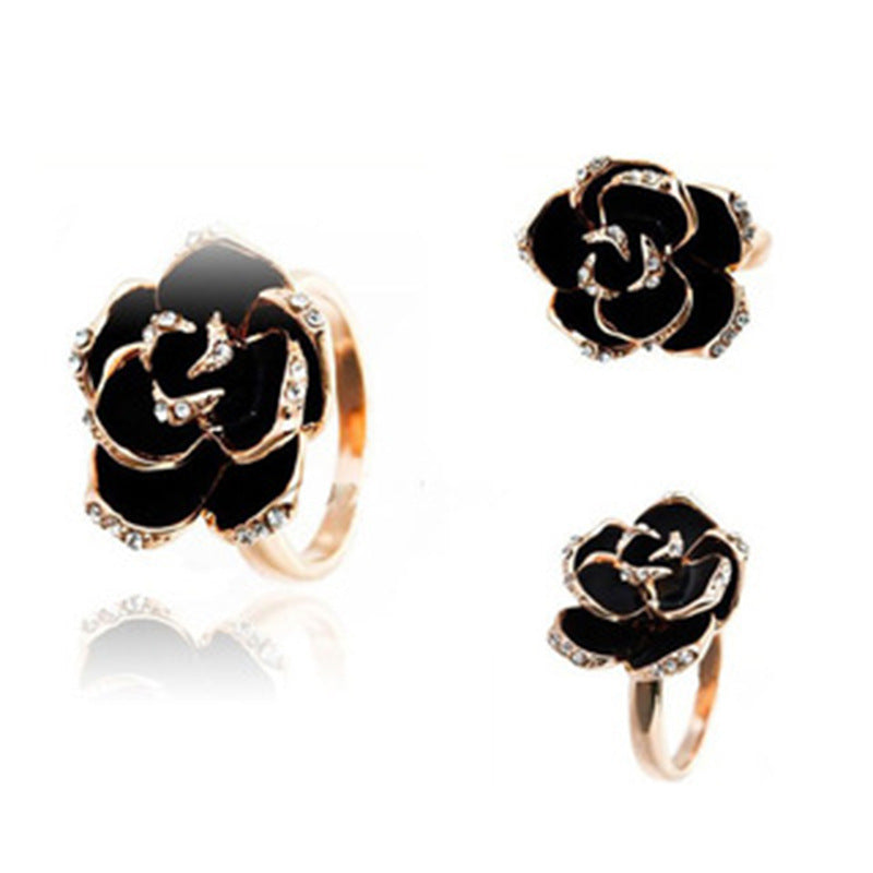 Imported Ornament Diamond Black Rose Open Rings