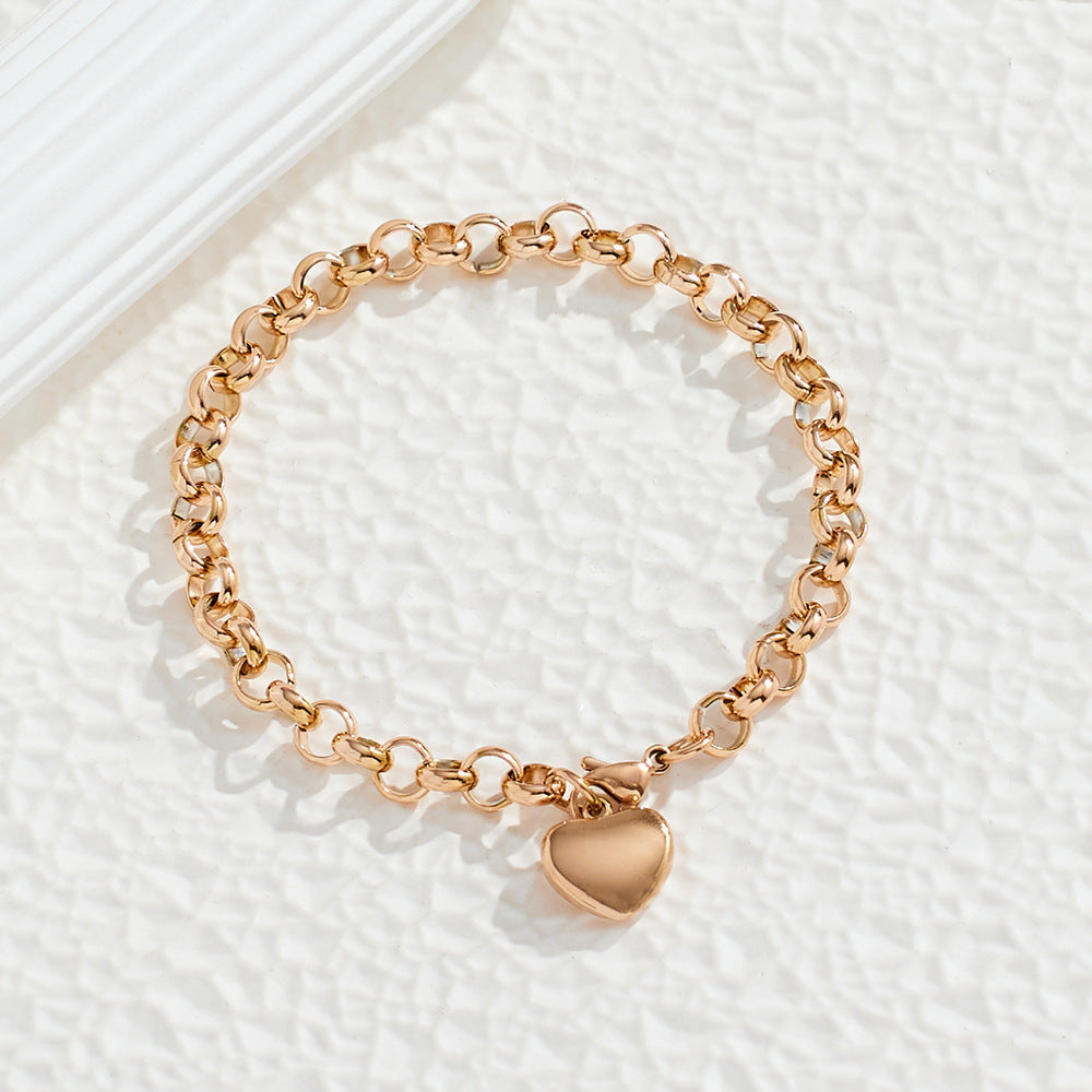 Simple Fashion Stainless Steel Heart Shaped Gold Plated Bracelets