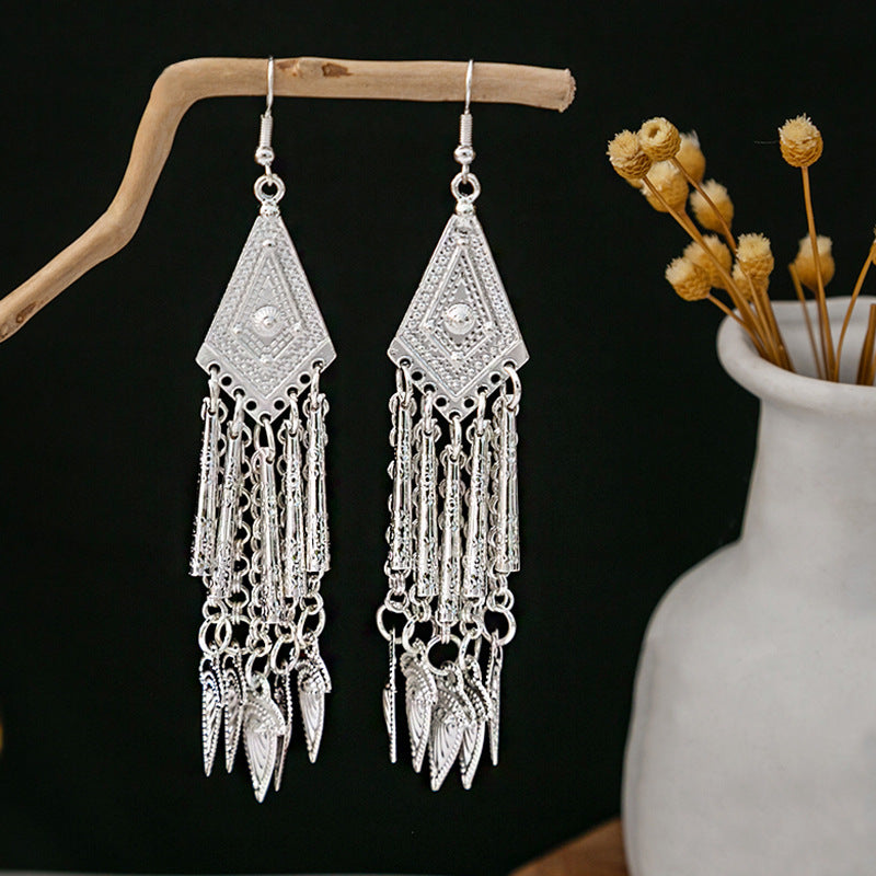 Sier Minority Ethnic Style Personalized Bohemian Flower Earrings