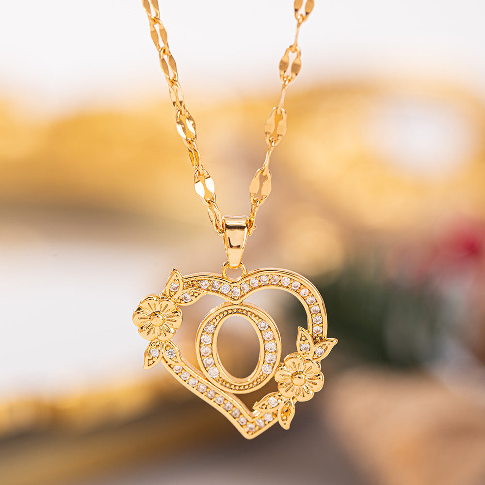 Affordable Luxury Fashion Letter Love Trendy Copper Inlaid Zircon Clavicle Necklace