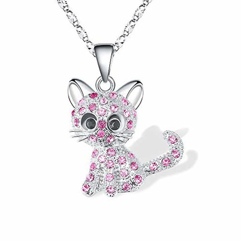 Colorful Cat Diamond Female Animal Cartoon Kitten Clavicle Necklace